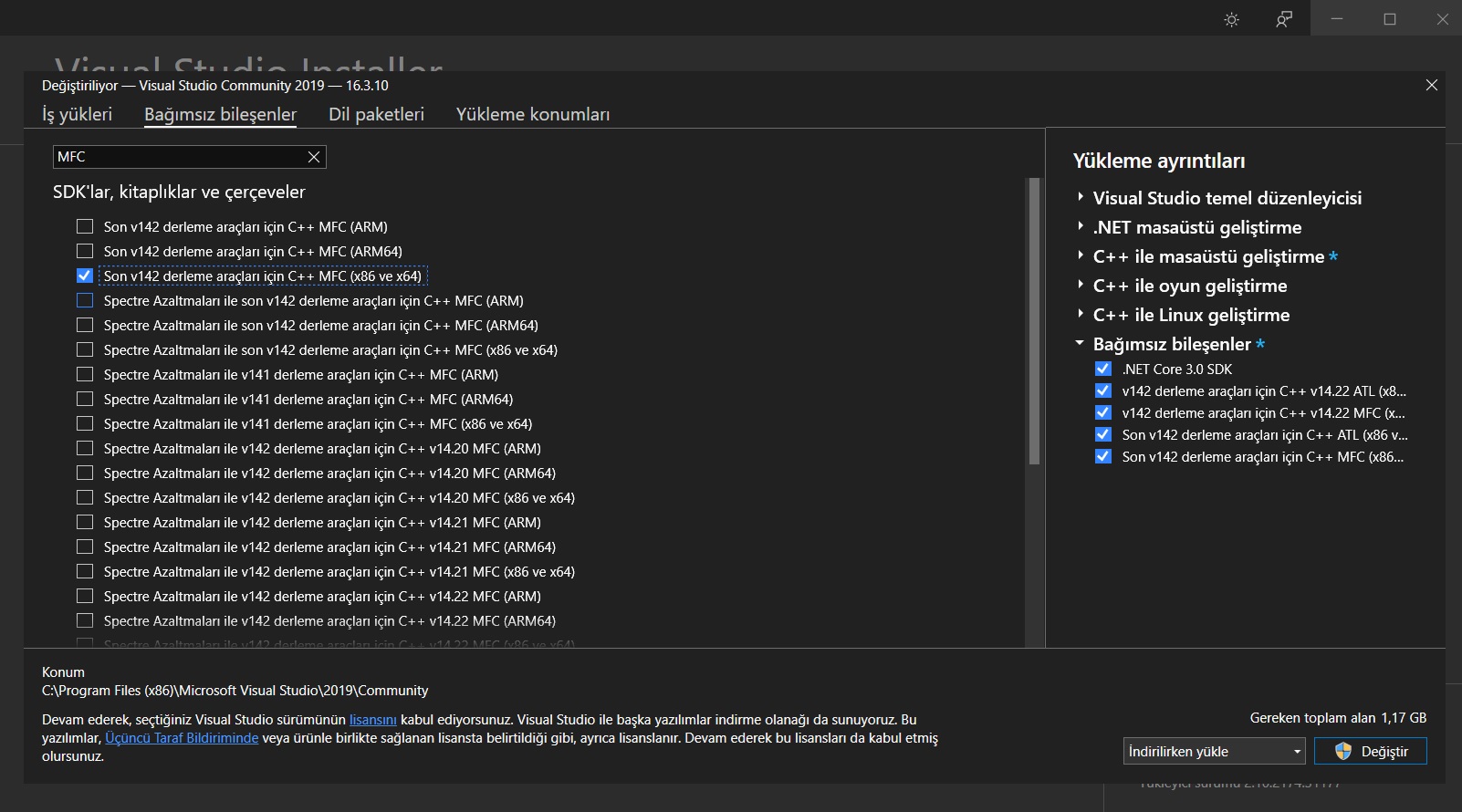 Visual studio MFC yüklemek.jpg