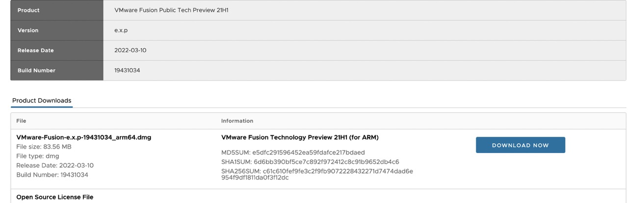 VMware Fusion Tech Preview İndirme Sayfası.jpeg